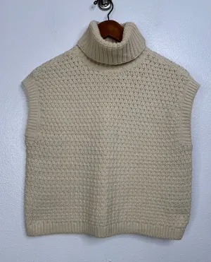 Madewell Womens Cream Honeycomb Stitch‎ Turtleneck Sweater Vest N0008 Small thumbnail 1