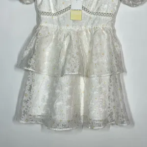 NEW Lena Party A-Line‎ Dress Women's Size Medium White Floral Applique Layered thumbnail 5