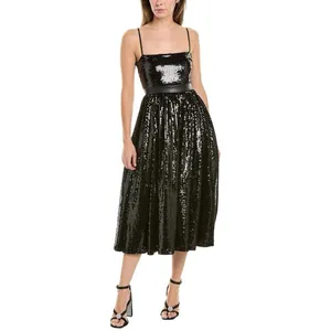 WeWoreWhat Black Sequin Midi Dress with Faux‎ Leather Waistband - Size 4 thumbnail 2