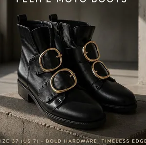 Maje Felipe Moto black with chunky Gold Buckles ankle boots sz 7 thumbnail 1