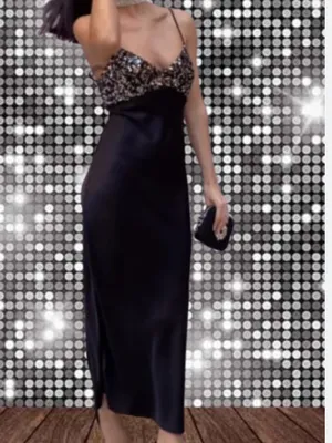 House of Harlow 1960 Black Sequin Satin Maxi Dress thumbnail 3