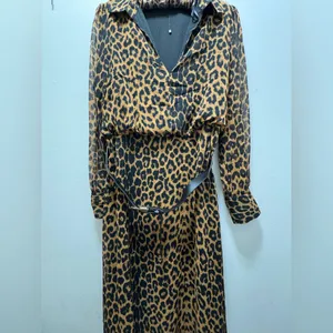 Zara Black and Brown Leopard Shirt Midi Dress Belted Large thumbnail 3