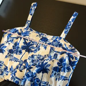 LOFT Blue White Mediterranean European Toile Linen Blend Mini Dress Palm Tree 14 thumbnail 11