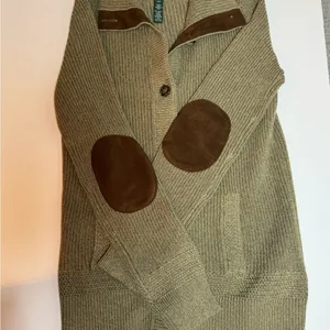 LRL Ralph Lauren Women Petite P Brown Cotton Knit Cardigan Suede Elbow Patches thumbnail 8