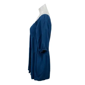 Shinestar Blue Square Neck 3/4 Sleeve Tiered Mini Babydoll Flare A-Line Dress XS thumbnail 2