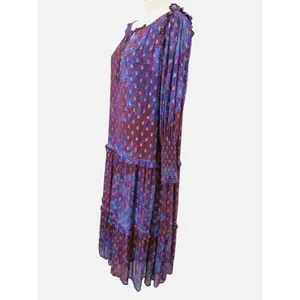 Cleobella Addison Purple Floral Metallic Tiered Midi‎ Dress Womens M AS IS thumbnail 3
