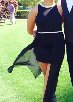 High Low Black Dress With Rhinestone Neckline S/M thumbnail 1