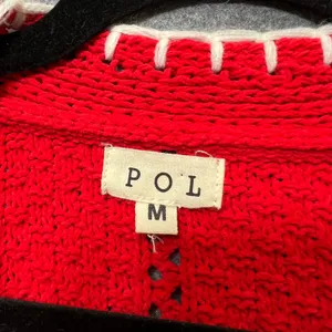 POL Red Cable Knit Cardigan M Oversized Chunky Button Front Boho‎ Sweater thumbnail 2
