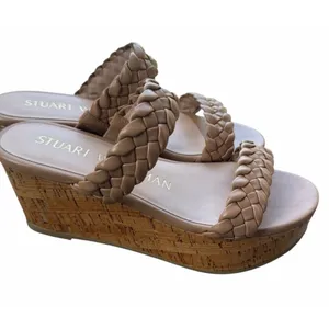 Stuart Weitzman Braided Leather Cork Wedge Sandals Nude Tan Platform W 5 Heel thumbnail 2