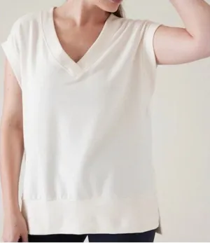 Athleta Retroterry V-Neck Sleeveless Sweatshirt Tee Ivory White Size M‎ thumbnail 1