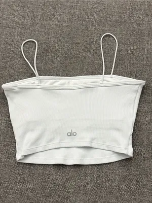 Alo Yoga White Goddess Ribbed Cropped Bandeau Bra Tube Top S thumbnail 5