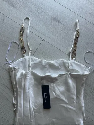 Lulu's White Satin Chain Strap,Slip Midi with Side Slit Size Medium thumbnail 9