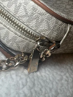 Michael Kors East West Logo Crossbody in Vanilla and Brown Trim thumbnail 5
