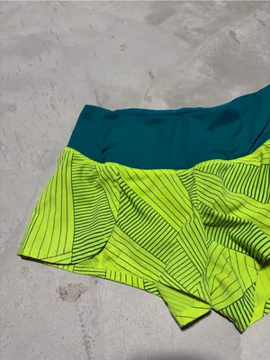 Brooks Neon Lime Running Shorts with Teal Waistband thumbnail 2