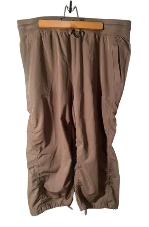 RBX Women's Sz Large Cropped Athletic Pants Brown Gathered Leg High-Rise Stretch thumbnail 1