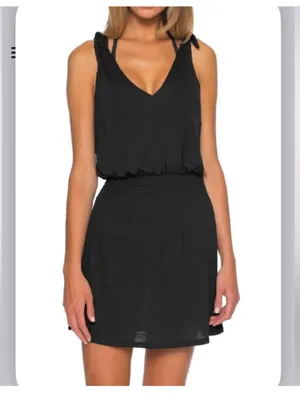 BECCA NWT Breezy Basics Swim Cover-Up Dress size Small Black Swimsuit Beach Mini thumbnail 2
