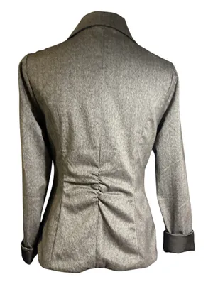 Maurices Dark Charcoal Grey Herringbone Blazer Jacket Ruched Waist Lace Accent Size M thumbnail 2