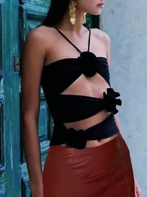 Black Cut Out Flower Top thumbnail 1