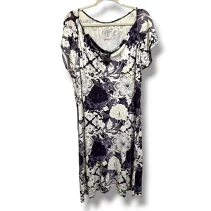 Title‎ Nine Womens Purple Floral Cowl Neck Supplex Nylon Stretch Dress Large thumbnail 2
