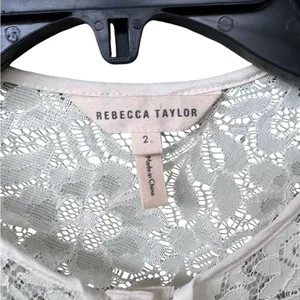 Rebecca Taylor Women's Long Sleeve Silk and Lace Top in white 2 thumbnail 3