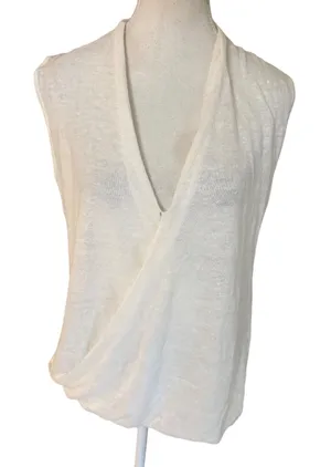 ALICE + OLIVIA White Linen Knit Sleeveless Wrap Top Size‎ Small thumbnail 1