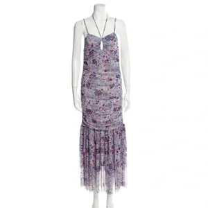 MISA Los Angeles Nicola Floral Mesh Halter Midi Dress Blue Size XS NWT thumbnail 4