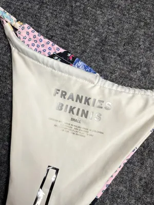 Frankie's Bikinis Patchwork Triangle Thong Bikini Bottom - Multi Floral Print thumbnail 3