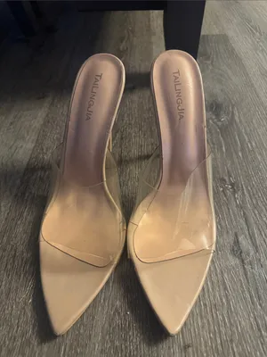 Nude Pointed Clear PVC Mule Heels Tan Size 9 thumbnail 2