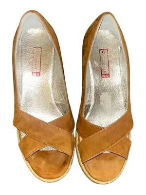 Chocolat Blu Suede Peep-Toe Wedge Sandals size 6 thumbnail 1