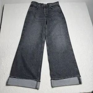 Agolde Womens Dame Jeans Size 29 Wide Leg Button Fly Ditch Black Cuffed thumbnail 1