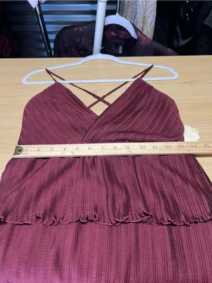 NWT Altar’d State Burgundy Pleated Tiered Mini Dress Size S thumbnail 16
