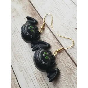 Large Round Halloween Bat Dangle Earrings - Cartoon Bat Earrings thumbnail 2