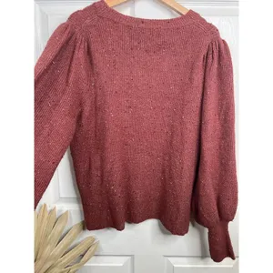 1.STATE Sweater Womens Size XL Speckled Puff Sleeve Cozy Knit Mauve Brown thumbnail 9