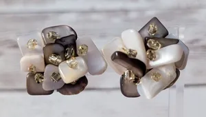 Vintage Clip On Earrings Large Cream & Brown Tones thumbnail 1
