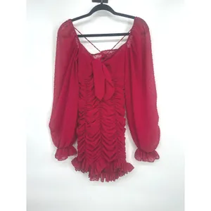 Lucy In The Sky Mini Dress S Red Ruched Swiss Dot Open Back Sexy Party Romantic thumbnail 2