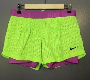 Nike Running Shorts Womens Medium Green Dri-FIT Mesh Lined 2-in-1 484947-381 thumbnail 1