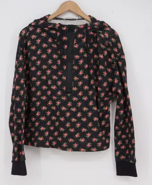 Alice + Olivia Floral Rose Half Zip Hoodie Sweatshirt Black Large thumbnail 1
