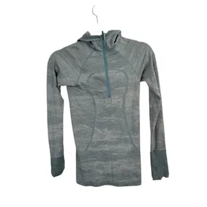 Lululemon Swiftly Speed Hooded Quarter 1/4 Zip Blue Thumbholes Gym‎ Womens 2 thumbnail 2