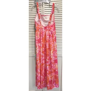 Bright Pink/Orange Floral Maxi Dress Sleeveless Size 1X Elastic Straps & Back thumbnail 4