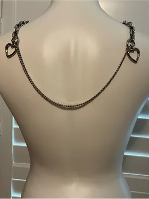 Silver Link Necklace with Black Round Pendant and Heart Accents - Women Jewelry thumbnail 4