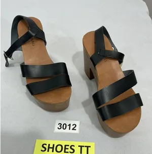 Womans Zigisoho Logic 6 Black Ankle Strap 2 Band Platform Wood Heel Sandals thumbnail 1