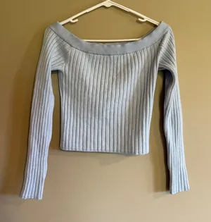 Aerie Light Blue Ribbed‎ Off The Shoulder Long Sleeve Sweater NWT 065-0745-3605 thumbnail 1