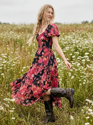 Free People Bohemian Floral Patchwork Sundrenched Maxi Dress Large thumbnail 2