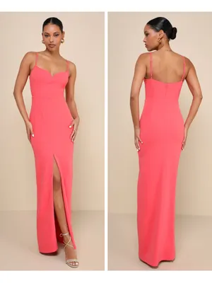 Lulus Impressive Glamour Coral Pink Sleeveless Column Maxi Dress Size Small NWT thumbnail 2