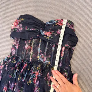 Dressalisa Maxi Gown Womens S Navy Gently Used Floral‎ Corset Tiered Ruffle Mesh thumbnail 12