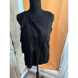 Zara Basic Black Tiered Ruffle Sleeveless Blouse Gold Zip Back Tank Top Medium thumbnail 2