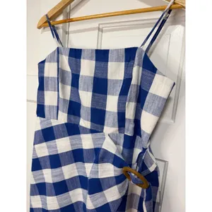 Blue Pepper Blue White Gingham Mini Wrap Dress Wooden Buckle Summer Picnic L thumbnail 5