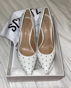 Schutz Belmira White Stud Leather Pumps thumbnail 6