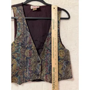 Turn On Vintage Tapestry Vest Womens Large Floral Brocade Metallic Cropped USA thumbnail 4