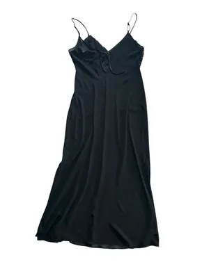 80s Sheer Chiffon Lace Slip Dress Midi Lingerie Sz M Romantic Soft Goth Coquette thumbnail 8